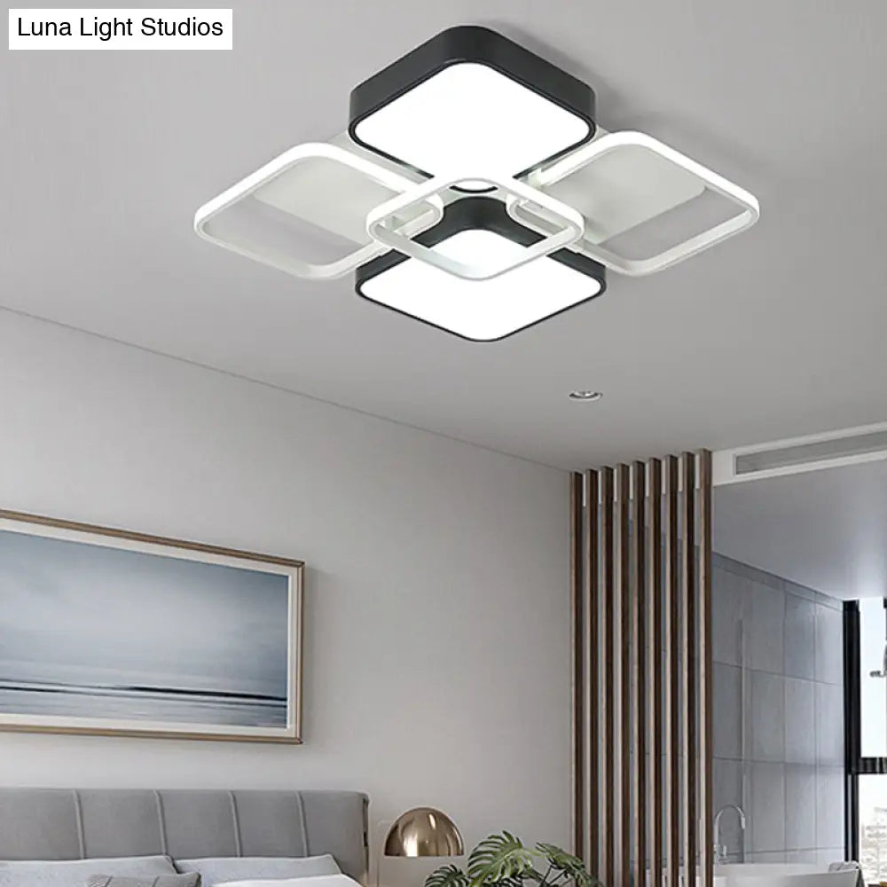 Minimalist Black Flush Mount Led Ceiling Light Square Design 16’/19.5’ Width Aluminum & Acrylic