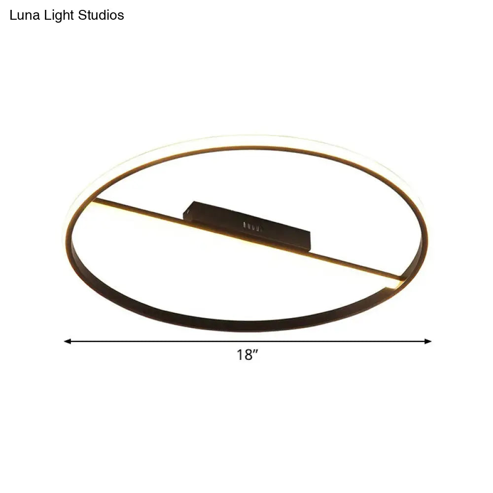 Minimalist Black Flush Mounted Led Ceiling Lamp With Cross Bar - 18’/23.5’ Diameter Warm/White Light