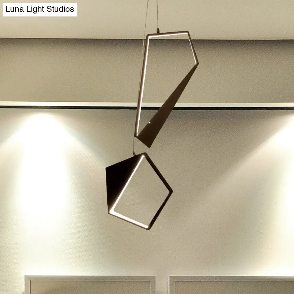 Minimalist Led Pendant Lamp: Black Geometric Hanging Light Kit In White/Warm For Living Room