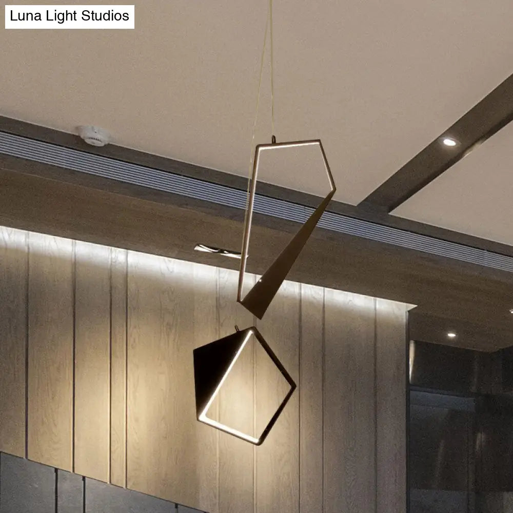 Minimalist Led Pendant Lamp: Black Geometric Hanging Light Kit In White/Warm For Living Room / Warm