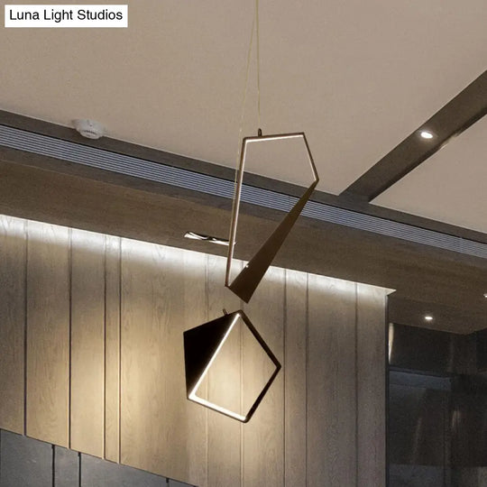 Minimalist Led Pendant Lamp: Black Geometric Hanging Light Kit In White/Warm For Living Room / Warm