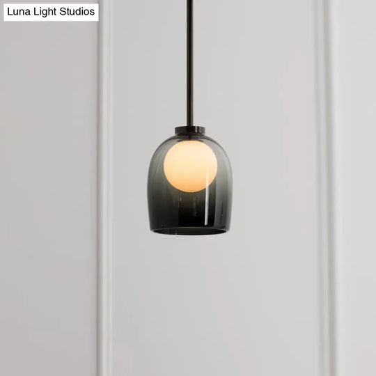 Black Glass Pendant Lighting For Dining Room - Minimalist Design With Bell And Ball Shape 1 Head