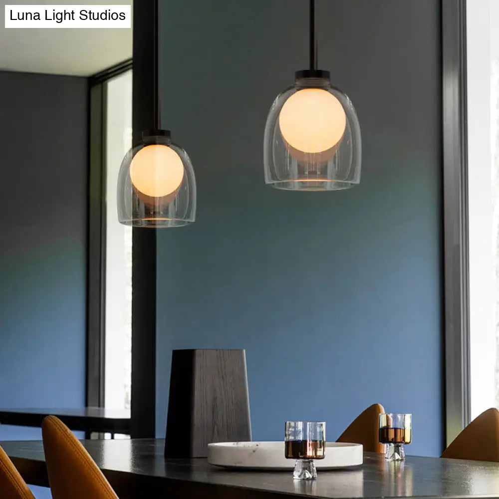 Minimalist Black Glass Pendant Lighting - Bell And Ball Design | Ideal Hanging Lamp For Dining Room