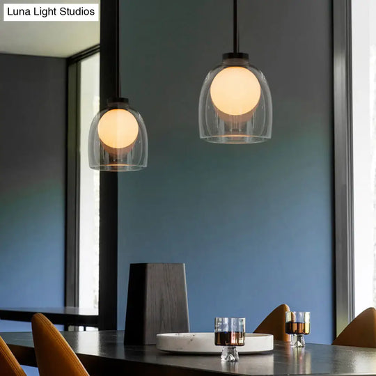 Minimalist Black Glass Pendant Lighting - Bell And Ball Design | Ideal Hanging Lamp For Dining Room