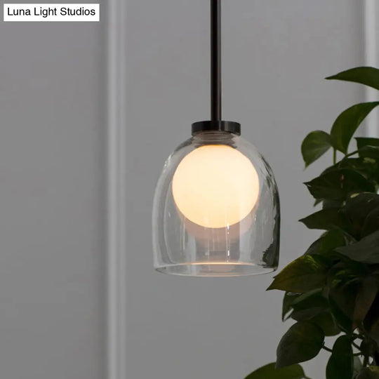 Black Glass Pendant Lighting For Dining Room - Minimalist Design With Bell And Ball Shape 1 Head