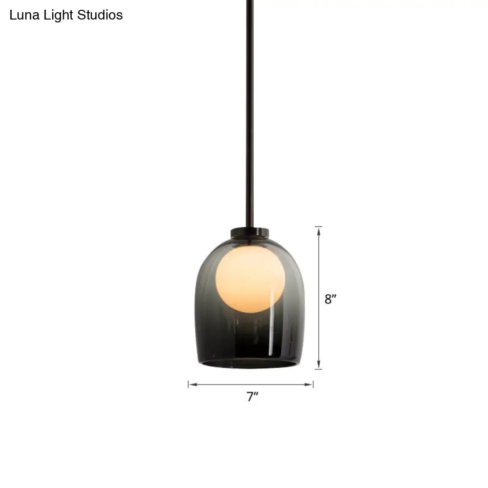 Black Glass Pendant Lighting For Dining Room - Minimalist Design With Bell And Ball Shape 1 Head