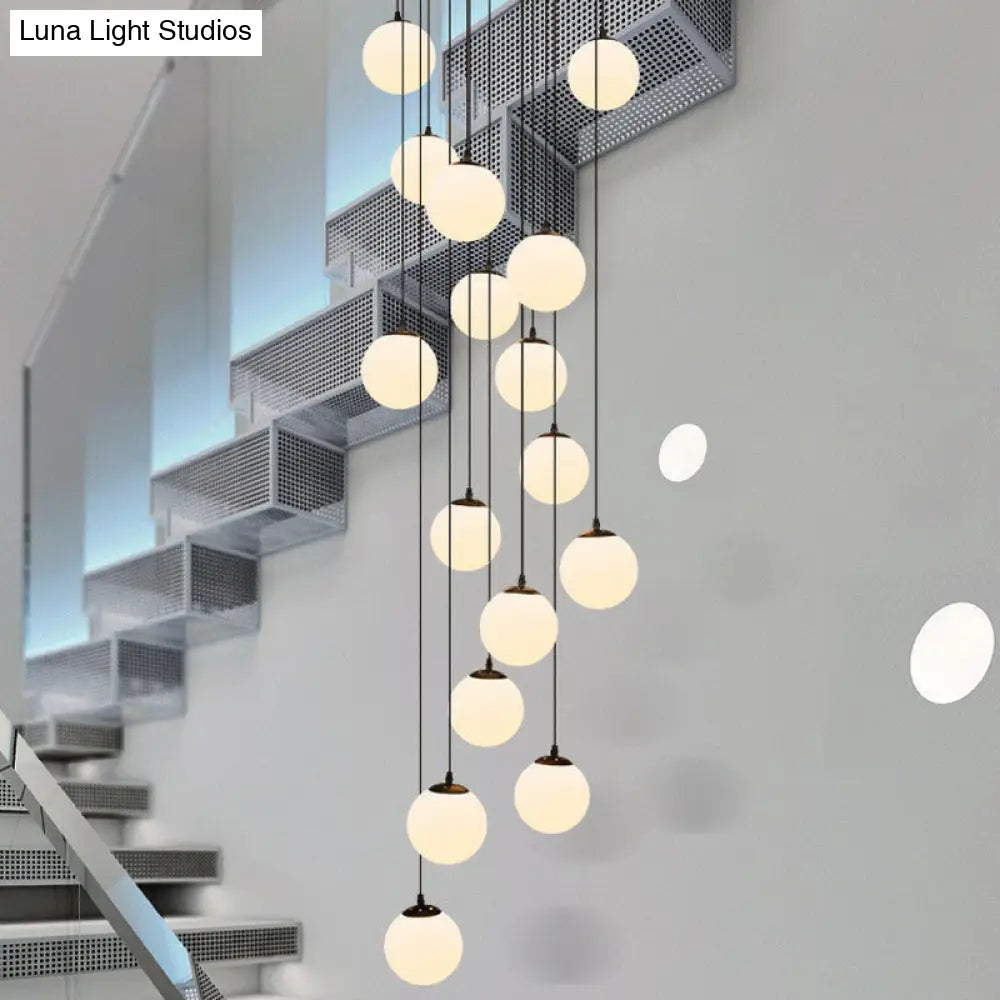 Minimalist Black Globe Pendant Light With Cream Glass - Ideal For Stairways