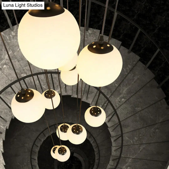 Black Globe Pendant Light Fixture With Cream Glass - Perfect For Stairs And Multiple Hanging Lights