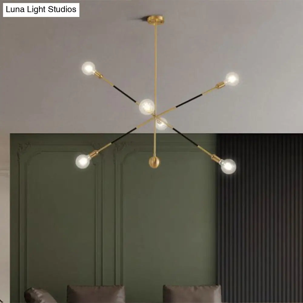 Minimalist Black And Gold Chandelier - 6 Lights Metal Pendant Lamp With Adjustable Design