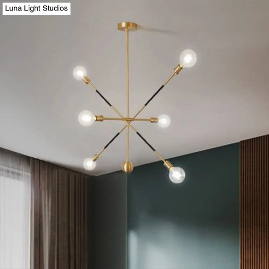 Minimalist Black & Gold Burst Chandelier: 6-Light Metal Pendant Lamp With Adjustable Design