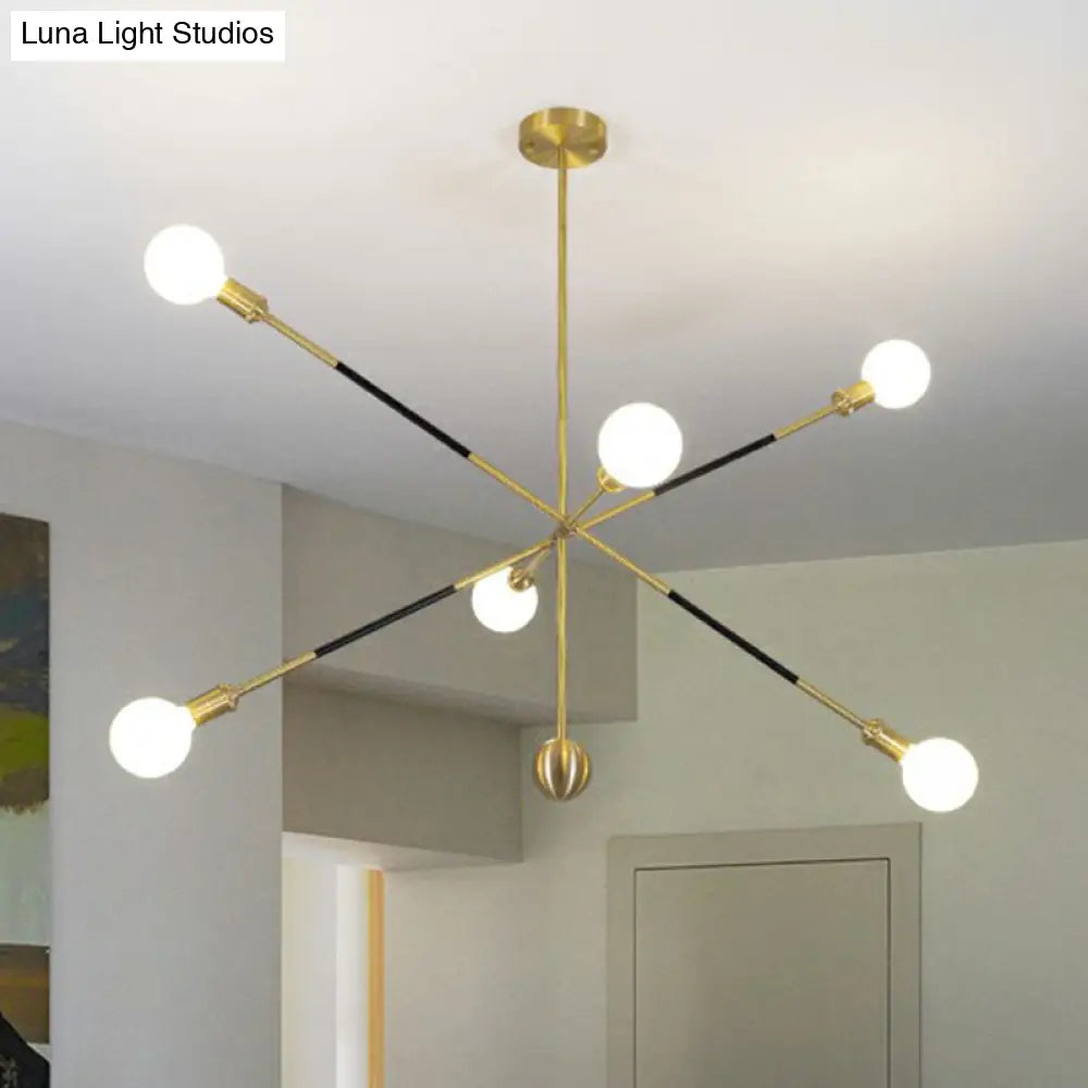 Minimalist Black & Gold Burst Chandelier: 6-Light Metal Pendant Lamp With Adjustable Design