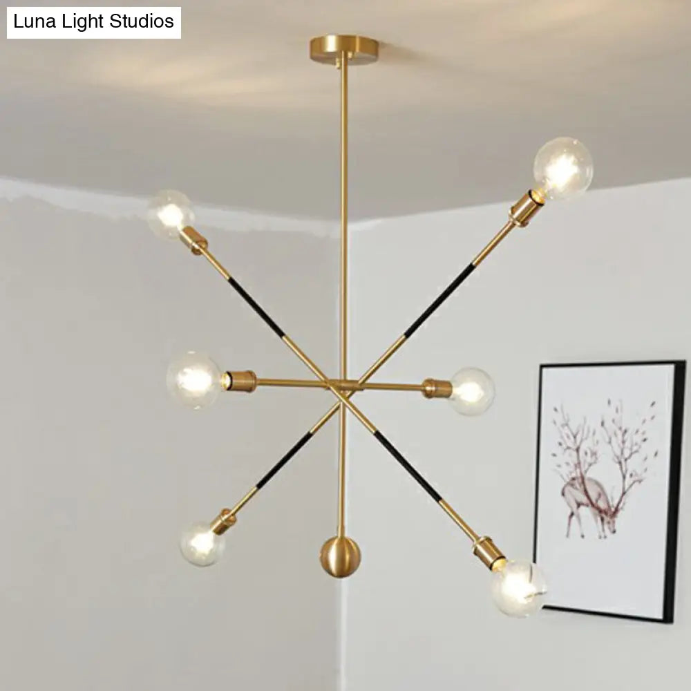 Minimalist Black And Gold Chandelier - 6 Lights Metal Pendant Lamp With Adjustable Design