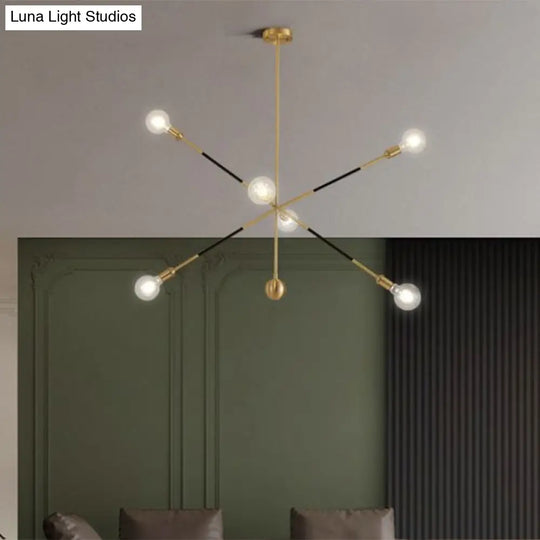 Minimalist Black & Gold Burst Chandelier: 6-Light Metal Pendant Lamp With Adjustable Design