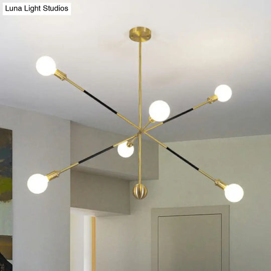 Minimalist Black And Gold Chandelier - 6 Lights Metal Pendant Lamp With Adjustable Design