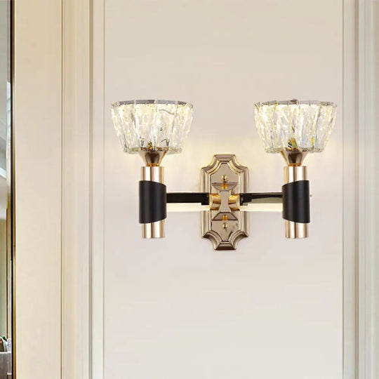 Minimalist Black & Gold Crystal Block Wall Sconce Half-Light Bowl Lamp 2 / Black-Gold