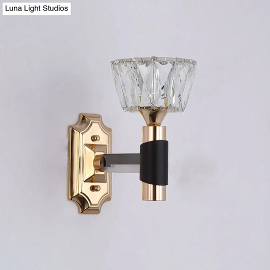 Minimalist Black & Gold Crystal Block Wall Sconce Half-Light Bowl Lamp