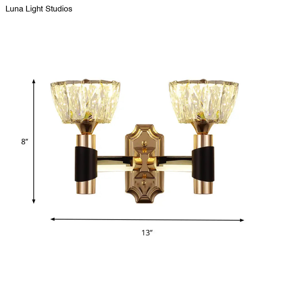 Minimalist Black & Gold Crystal Block Wall Sconce Half-Light Bowl Lamp