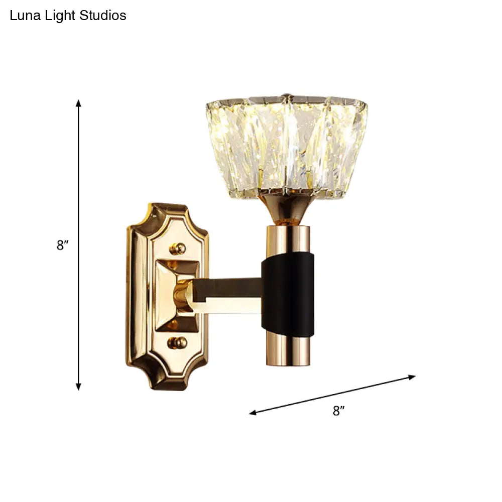 Minimalist Black & Gold Crystal Block Wall Sconce Half-Light Bowl Lamp