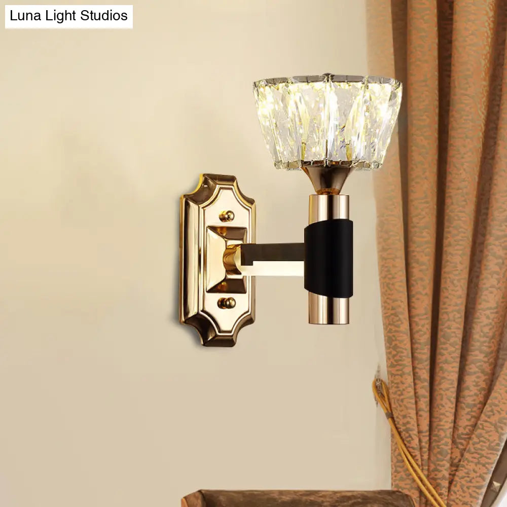 Minimalist Black & Gold Crystal Block Wall Sconce Half-Light Bowl Lamp