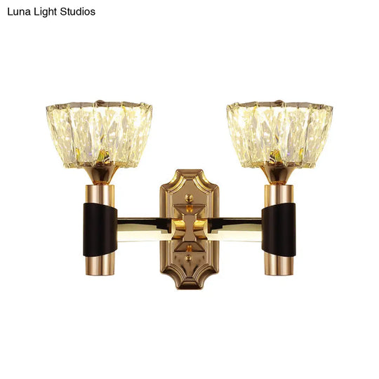 Minimalist Black & Gold Crystal Block Wall Sconce Half-Light Bowl Lamp