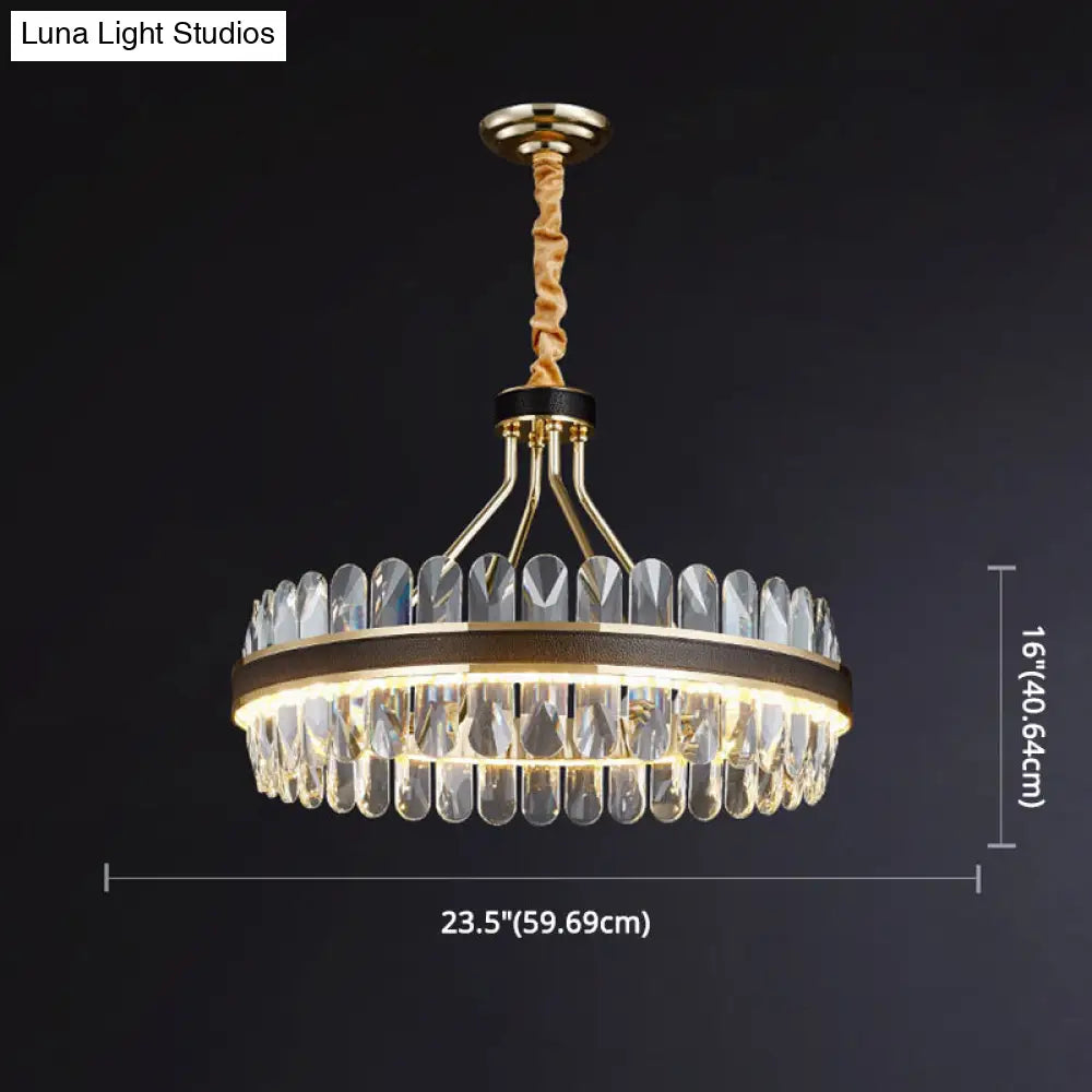 Minimalist Black-Gold Led Chandelier With Crystal Accents - Elegant Ceiling Pendant Light For Living