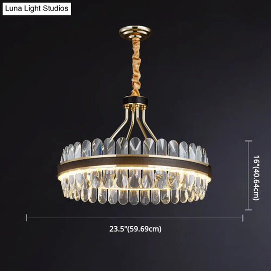 Minimalist Black-Gold Led Chandelier With Crystal Accents - Elegant Ceiling Pendant Light For Living