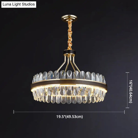 Minimalist Black-Gold Led Chandelier With Crystal Accents - Elegant Ceiling Pendant Light For Living