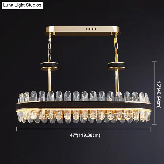 Minimalist Black-Gold Led Chandelier With Crystal Accents - Elegant Ceiling Pendant Light For Living