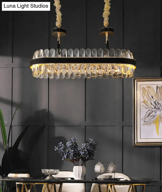 Minimalist Black-Gold Led Chandelier With Crystal Accents - Elegant Ceiling Pendant Light For Living