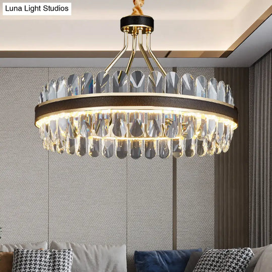 Minimalist Black-Gold Led Chandelier With Crystal Accents - Elegant Ceiling Pendant Light For Living