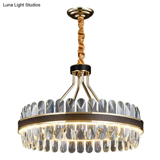 Minimalist Black-Gold Led Chandelier With Crystal Accents - Elegant Ceiling Pendant Light For Living