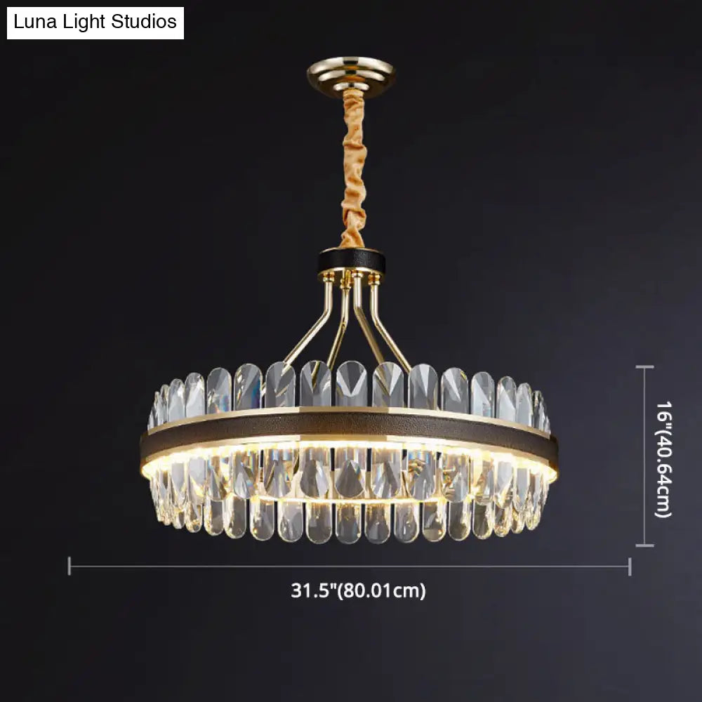 Minimalist Black-Gold Led Chandelier With Crystal Accents - Elegant Ceiling Pendant Light For Living