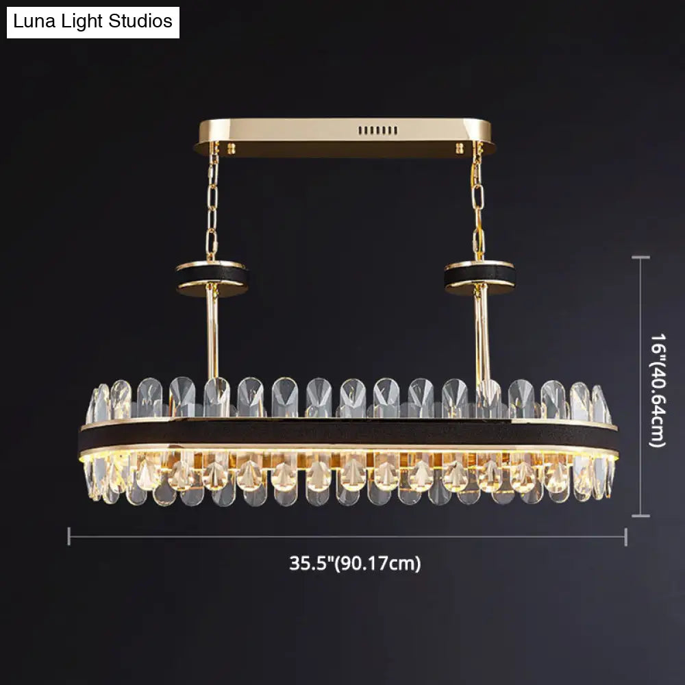 Minimalist Black-Gold Led Chandelier With Crystal Accents - Elegant Ceiling Pendant Light For Living