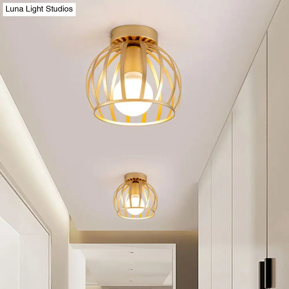 Minimalist Black/Gold Metal Cage Flushmount Light For Corridor Ceiling Mounted