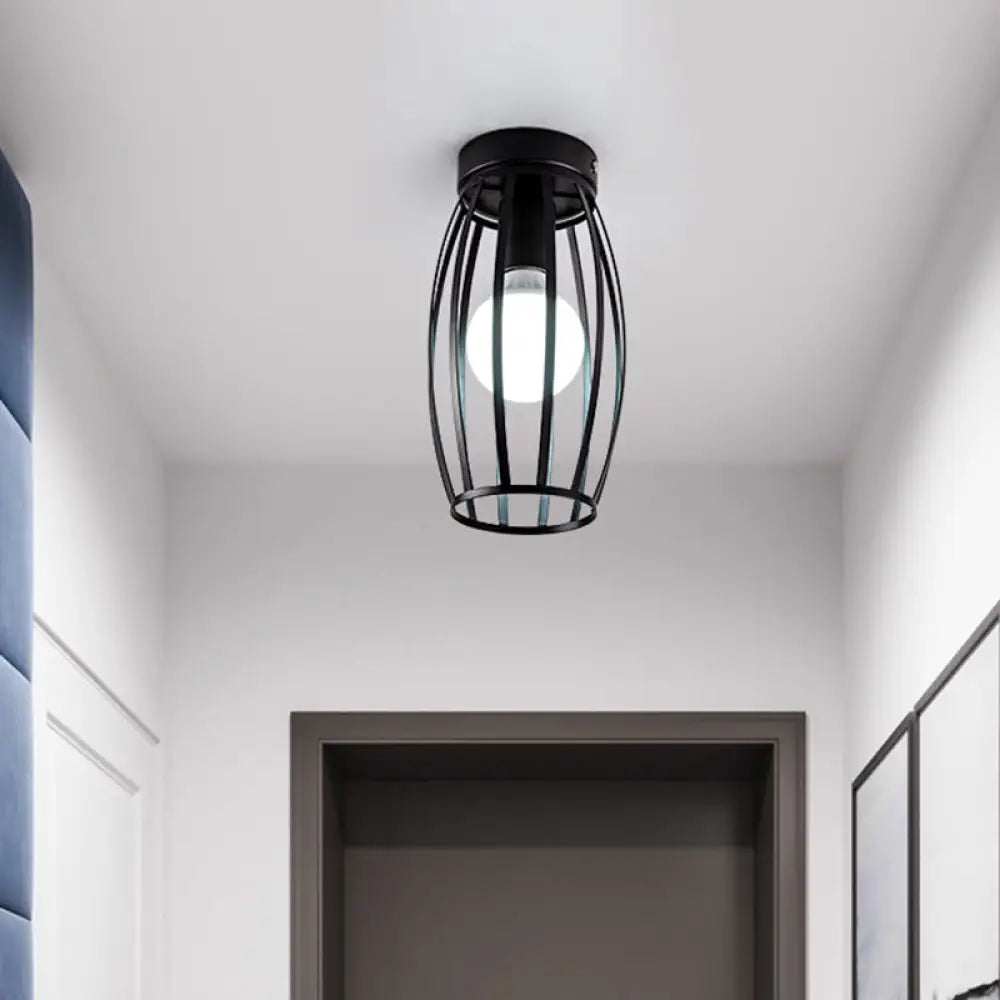 Minimalist Black/Gold Oval Cage Flush Mount Ceiling Fixture With 1 Bulb For Hallway Black