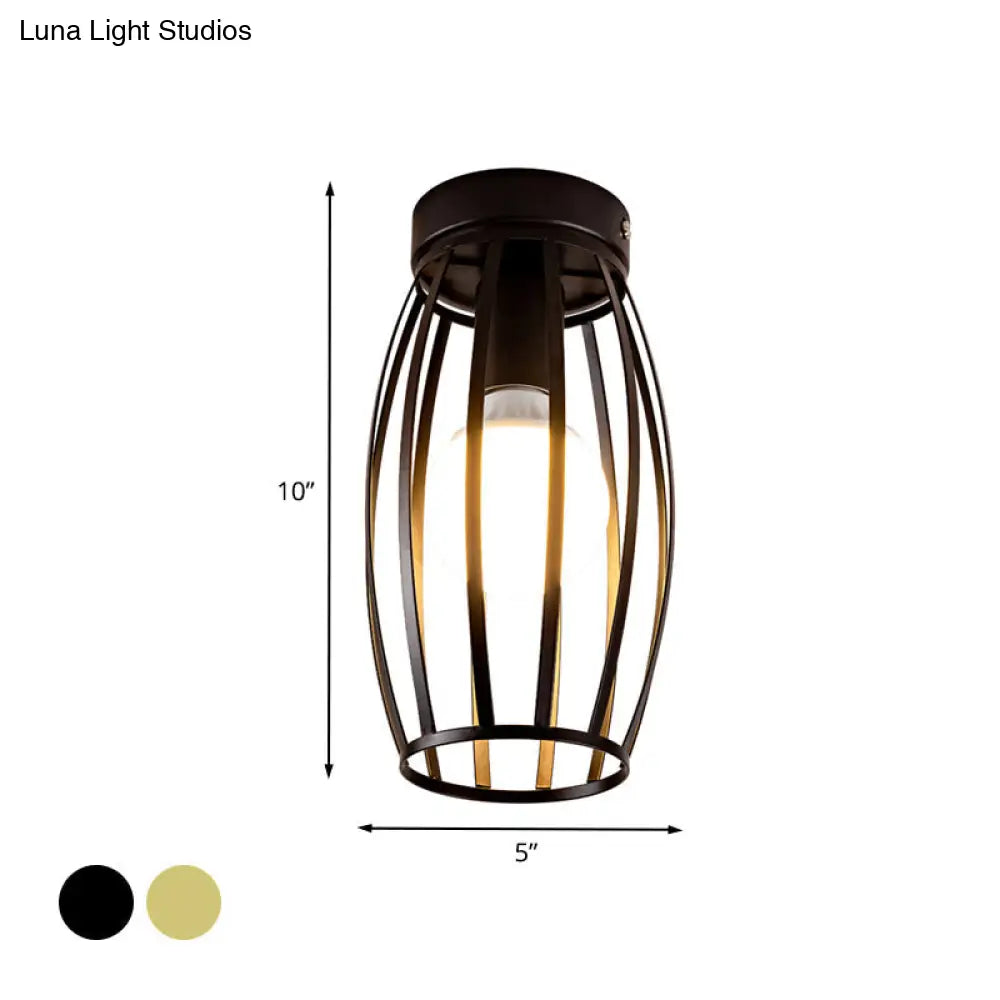 Minimalist Black/Gold Oval Cage Flush Mount Ceiling Fixture With 1 Bulb For Hallway