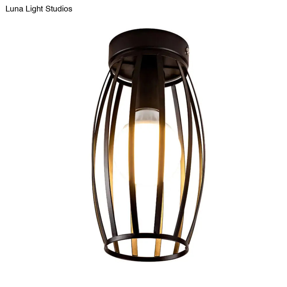Minimalist Black/Gold Oval Cage Flush Mount Ceiling Fixture With 1 Bulb For Hallway