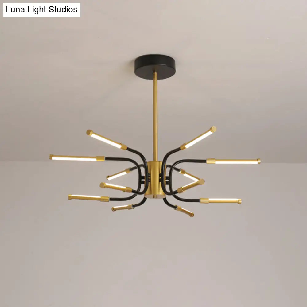 Black-Gold U-Shape Chandelier: Minimalist 12-Head Metallic Ceiling Lamp In Warm/White Light