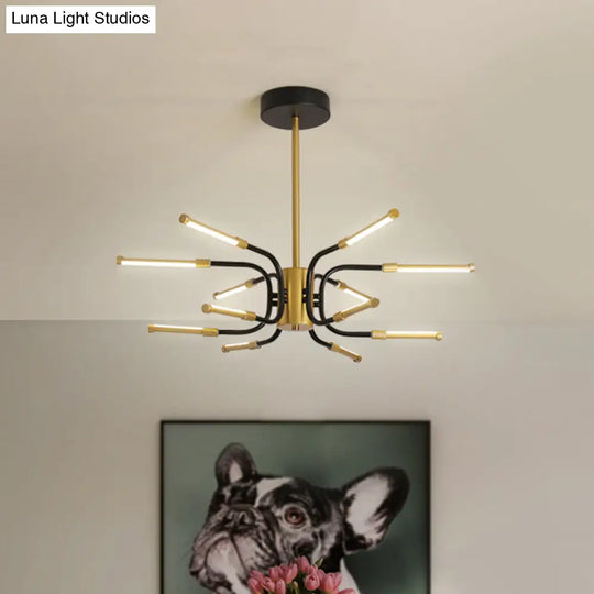 Black-Gold U-Shape Chandelier: Minimalist 12-Head Metallic Ceiling Lamp In Warm/White Light / Warm