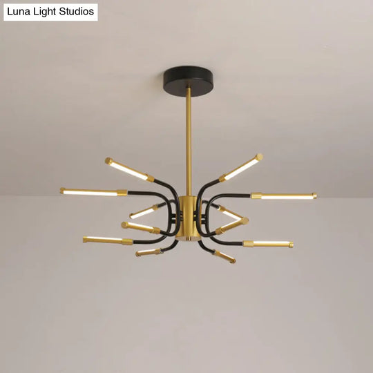 Minimalist Black-Gold U-Shape Chandelier With 12-Head Metallic Design – Warm/White Light