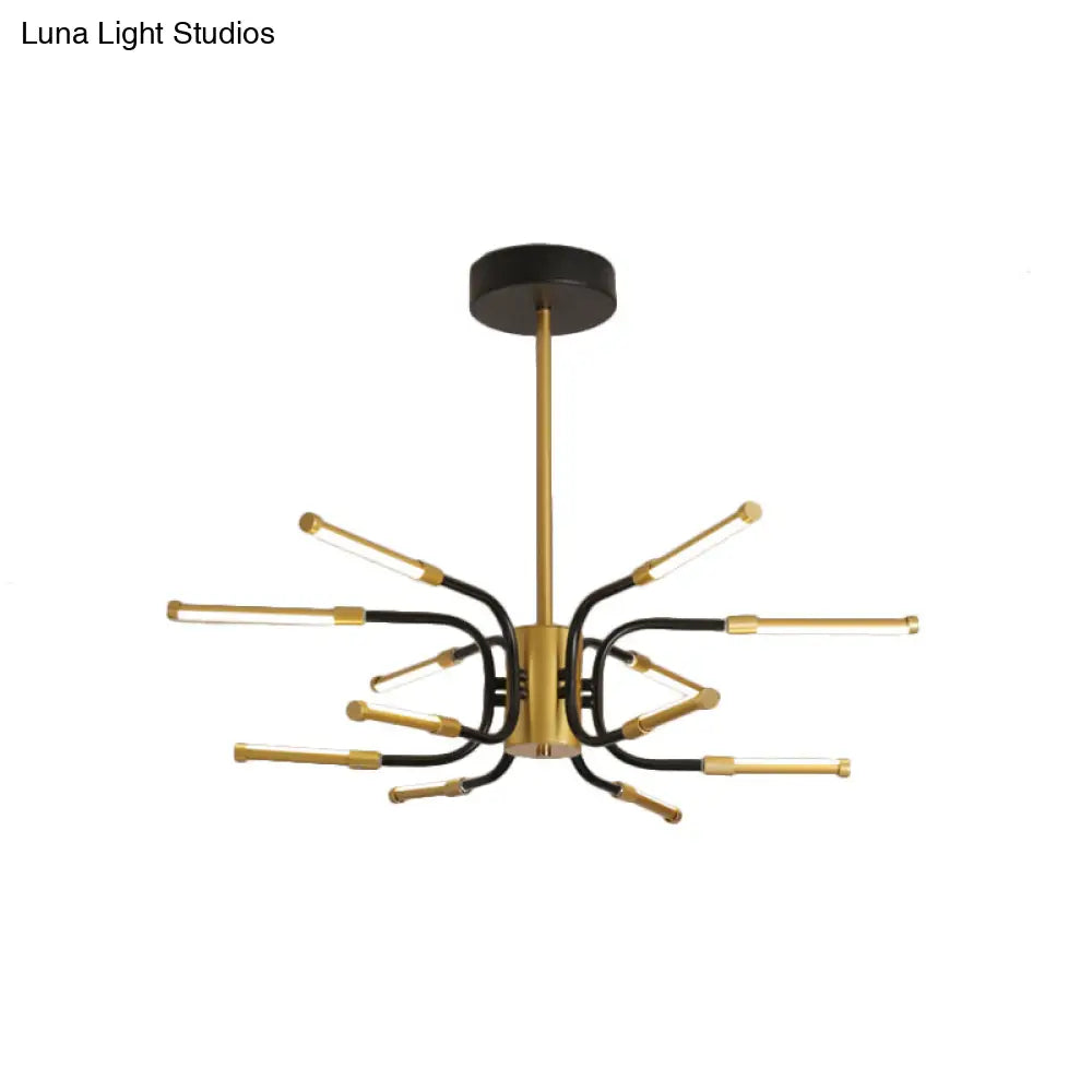 Black-Gold U-Shape Chandelier: Minimalist 12-Head Metallic Ceiling Lamp In Warm/White Light