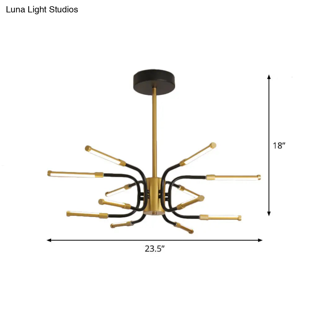 Black-Gold U-Shape Chandelier: Minimalist 12-Head Metallic Ceiling Lamp In Warm/White Light