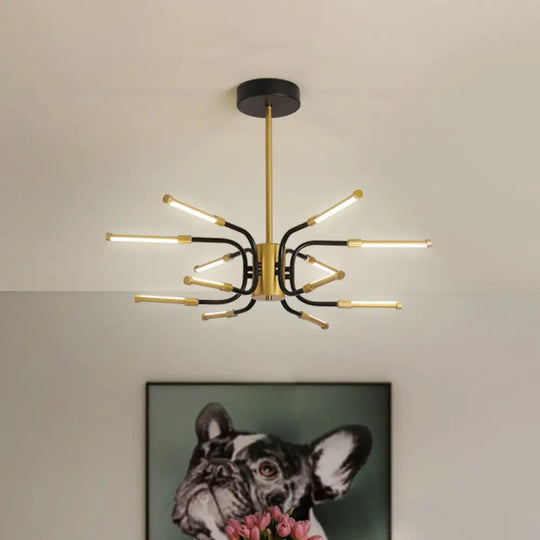 Minimalist Black-Gold U-Shape Chandelier With 12-Head Metallic Design – Warm/White Light / Warm