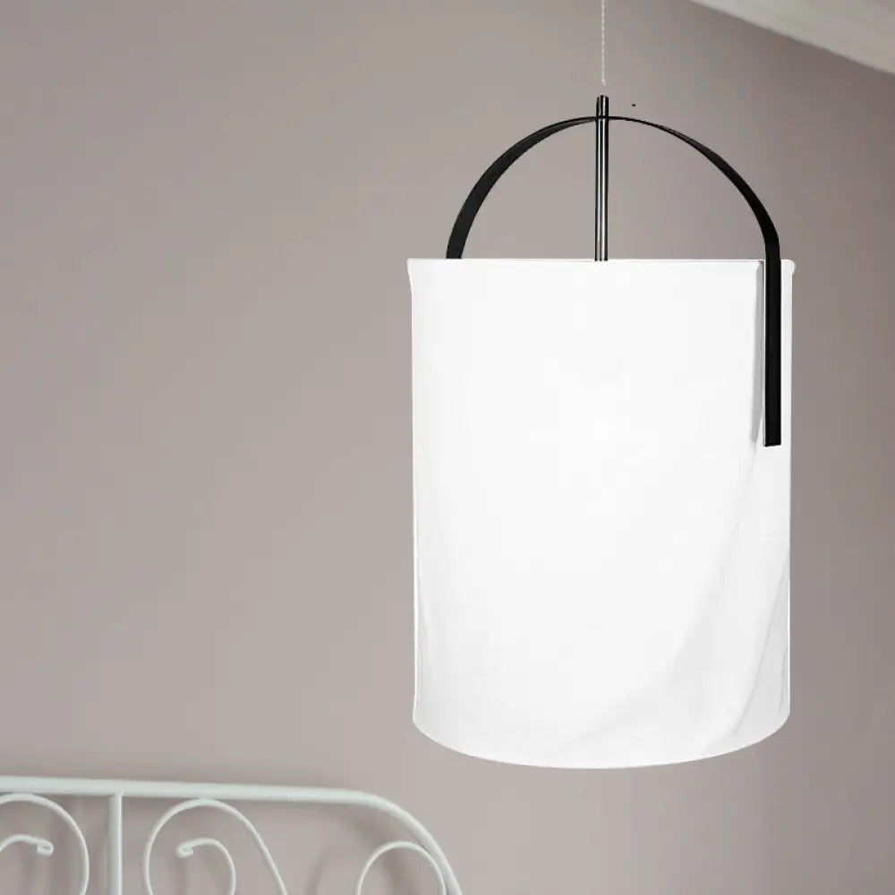Minimalist Black/Gold-White Pail Drop Pendant Light For Bedroom - 1 Head Fabric Fixture Black