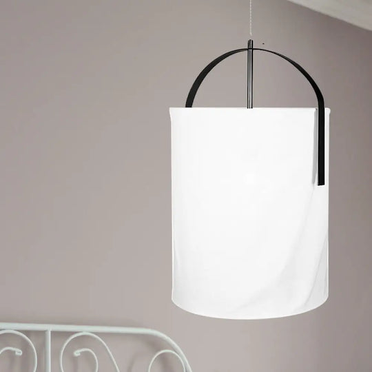 Minimalist Black/Gold-White Pail Drop Pendant Light For Bedroom - 1 Head Fabric Fixture Black