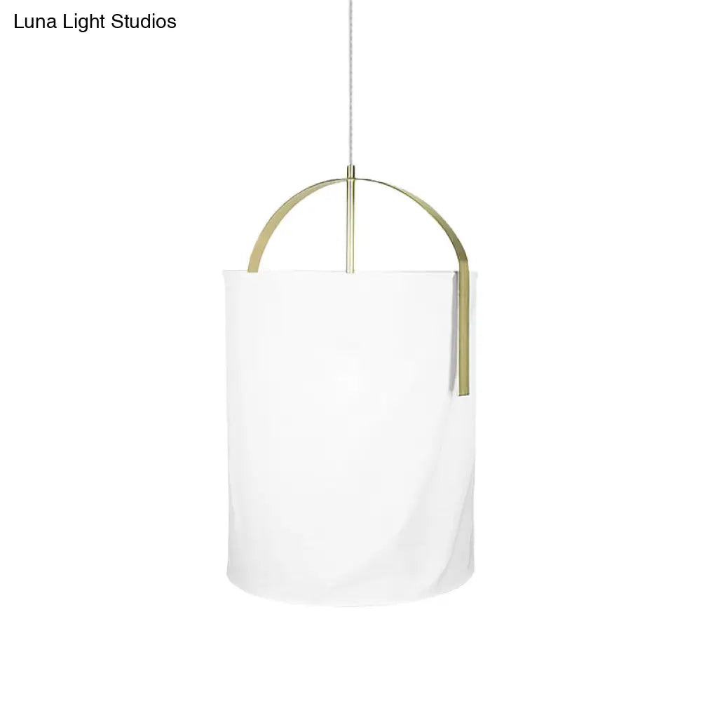 Minimalist Black/Gold-White Pail Drop Pendant Light For Bedroom - 1 Head Fabric Fixture