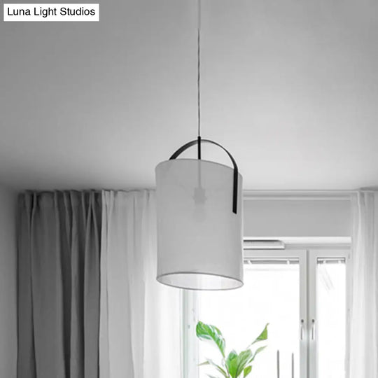 Minimalist Black/Gold-White Pail Drop Pendant Light For Bedroom - 1 Head Fabric Fixture