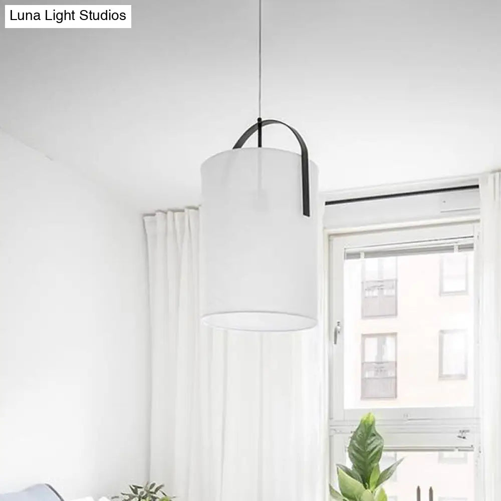 Minimalist Black/Gold-White Pail Drop Pendant Light For Bedroom - 1 Head Fabric Fixture