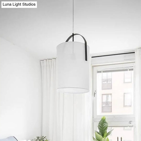 Minimalist Black/Gold-White Pail Drop Pendant Light For Bedroom - 1 Head Fabric Fixture