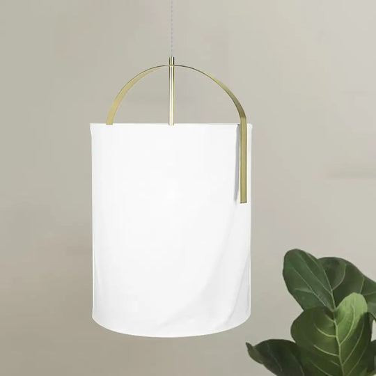 Minimalist Black/Gold-White Pail Drop Pendant Light For Bedroom - 1 Head Fabric Fixture Gold